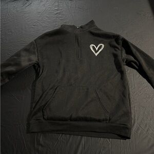 SHEIN Black Quarter-Zip Sweatshirt with Heart Design